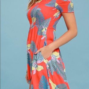 Lulus patsy smocked floral off shoulder maxi